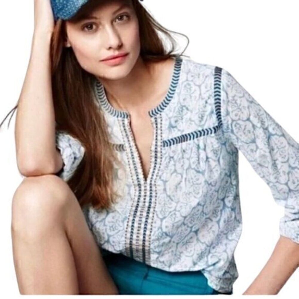 [J Crew] Blue, White, & Tan Top - Size 4